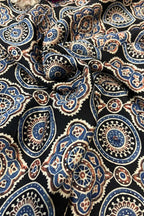 Black Block Printed Ajrakh Modal Silk Fabric ( 2.5 Mtr ) - Luxurion World
