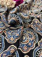 Black Block Printed Ajrakh Modal Silk Fabric ( 2.5 Mtr ) - Luxurion World