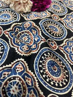 Black Block Printed Ajrakh Modal Silk Fabric ( 2.5 Mtr ) - Luxurion World