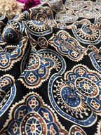 Black Block Printed Ajrakh Modal Silk Fabric ( 2.5 Mtr ) - Luxurion World