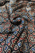 Multicolor Block Printed Ajrakh Modal Silk Fabric ( 2.5 Mtr ) - Luxurion World