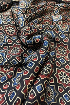 Multicolor Block Printed Ajrakh Modal Silk Fabric ( 2.5 Mtr ) - Luxurion World