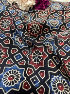 Multicolor Block Printed Ajrakh Modal Silk Fabric ( 2.5 Mtr ) - Luxurion World