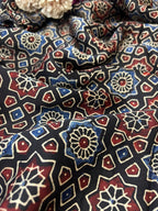 Multicolor Block Printed Ajrakh Modal Silk Fabric ( 2.5 Mtr ) - Luxurion World