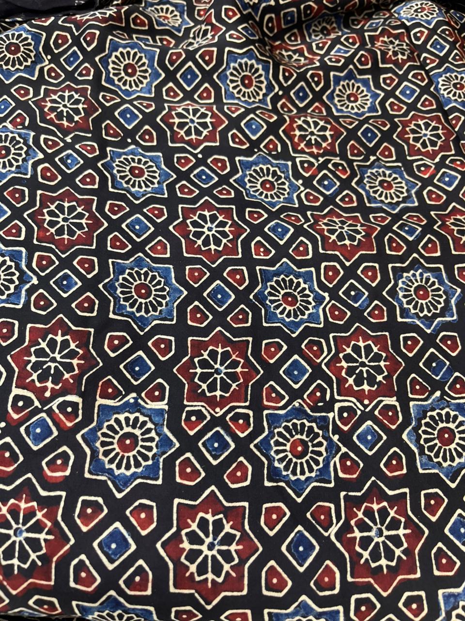 Multicolor Block Printed Ajrakh Modal Silk Fabric ( 2.5 Mtr ) - Luxurion World