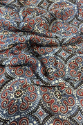 Blue Block Printed Ajrakh Modal Silk Fabric ( 1 Mtr ) - Luxurion World
