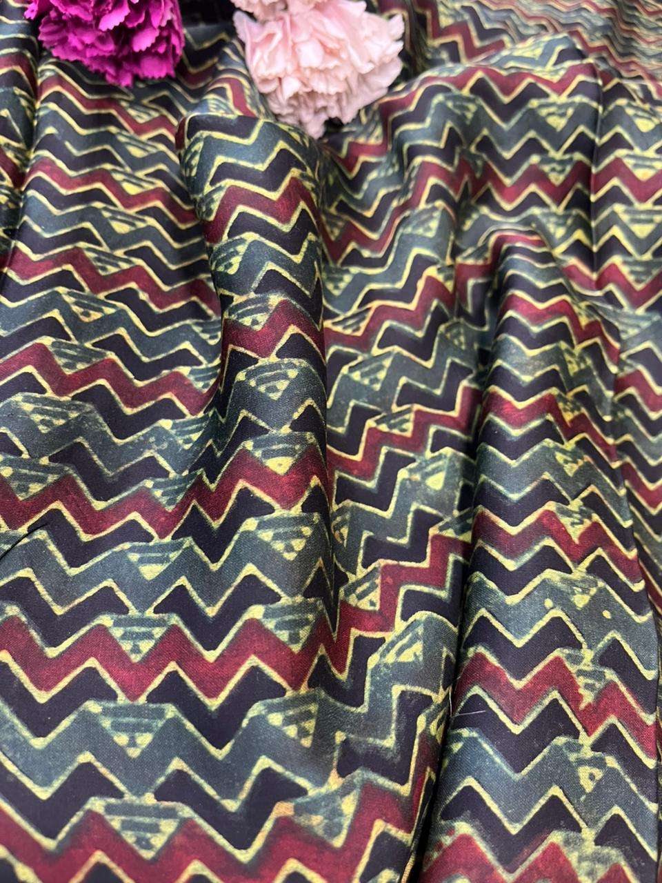 Multicolor Block Printed Ajrakh Modal Silk Fabric ( 2.5 Mtr ) - Luxurion World