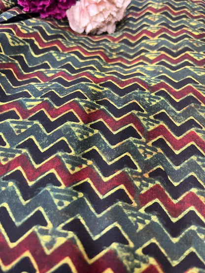 Multicolor Block Printed Ajrakh Modal Silk Fabric ( 1 Mtr )