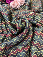 Multicolor Block Printed Ajrakh Modal Silk Fabric ( 2.5 Mtr ) - Luxurion World