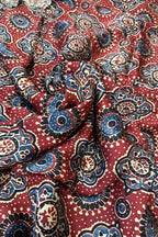 Red Block Printed Ajrakh Modal Silk Fabric ( 1 Mtr ) - Luxurion World