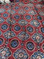 Red Block Printed Ajrakh Modal Silk Fabric ( 1 Mtr ) - Luxurion World