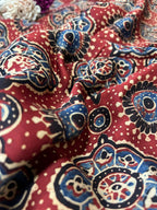 Red Block Printed Ajrakh Modal Silk Fabric ( 1 Mtr ) - Luxurion World