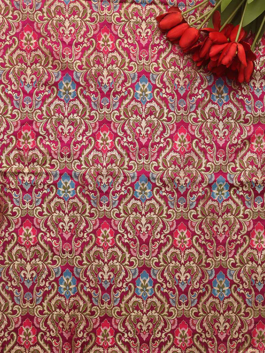 Purple Banarasi Kimkhwab Silk Meenakari Fabric ( 0.5 Mtr ) - Luxurion World