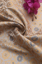 Grey Banarasi Kimkhwab Silk Fabric ( 1 Mtr ) - Luxurion World
