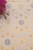 Grey Banarasi Kimkhwab Silk Fabric ( 1 Mtr ) - Luxurion World