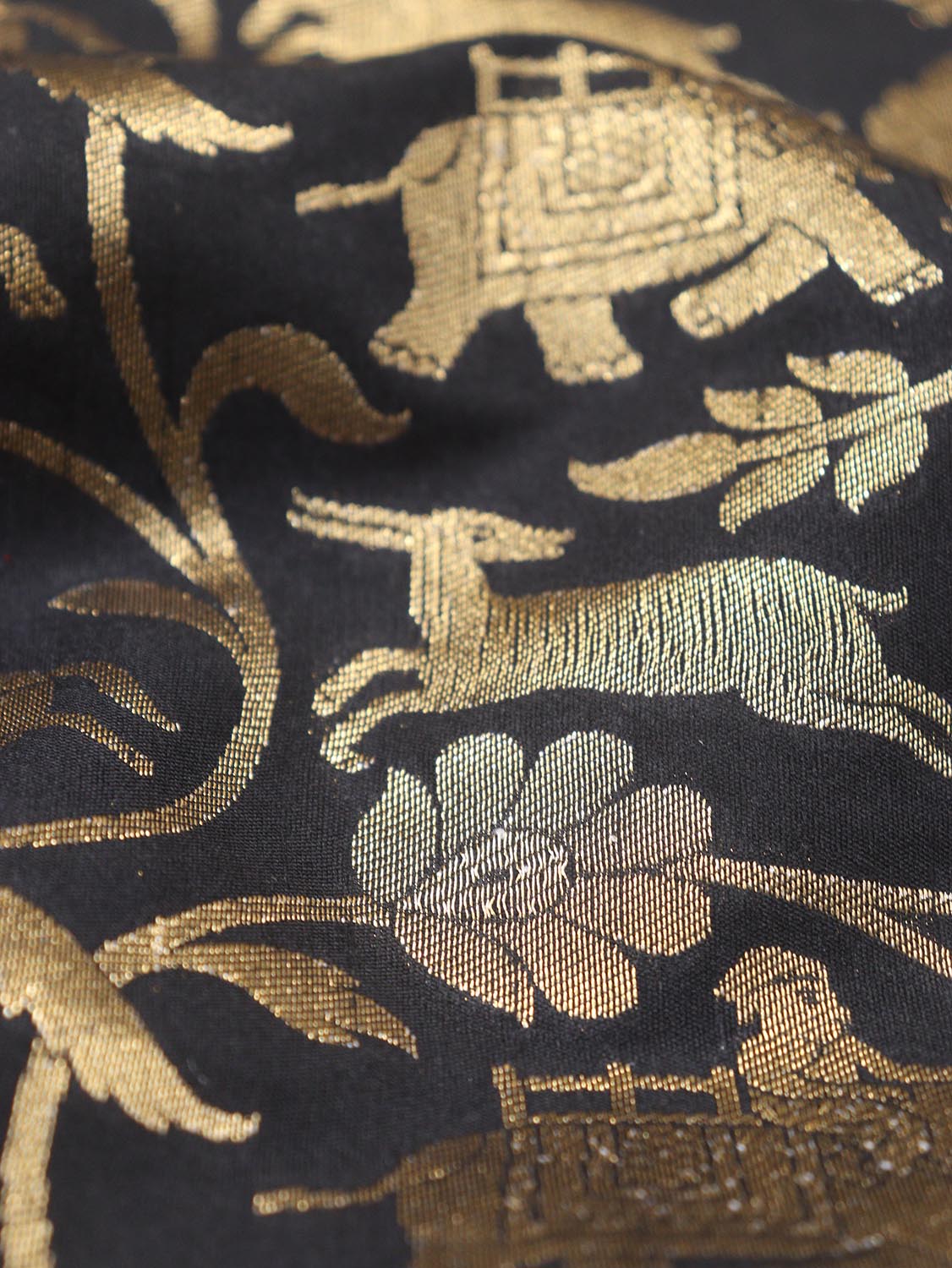 Exquisite Black Banarasi Shikargah Silk Fabric - 0.75 Mtr - Luxurion World