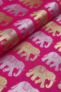 Elephant Design Pink Banarasi Silk Fabric - 1 Mtr Sona Roopa - Luxurion World