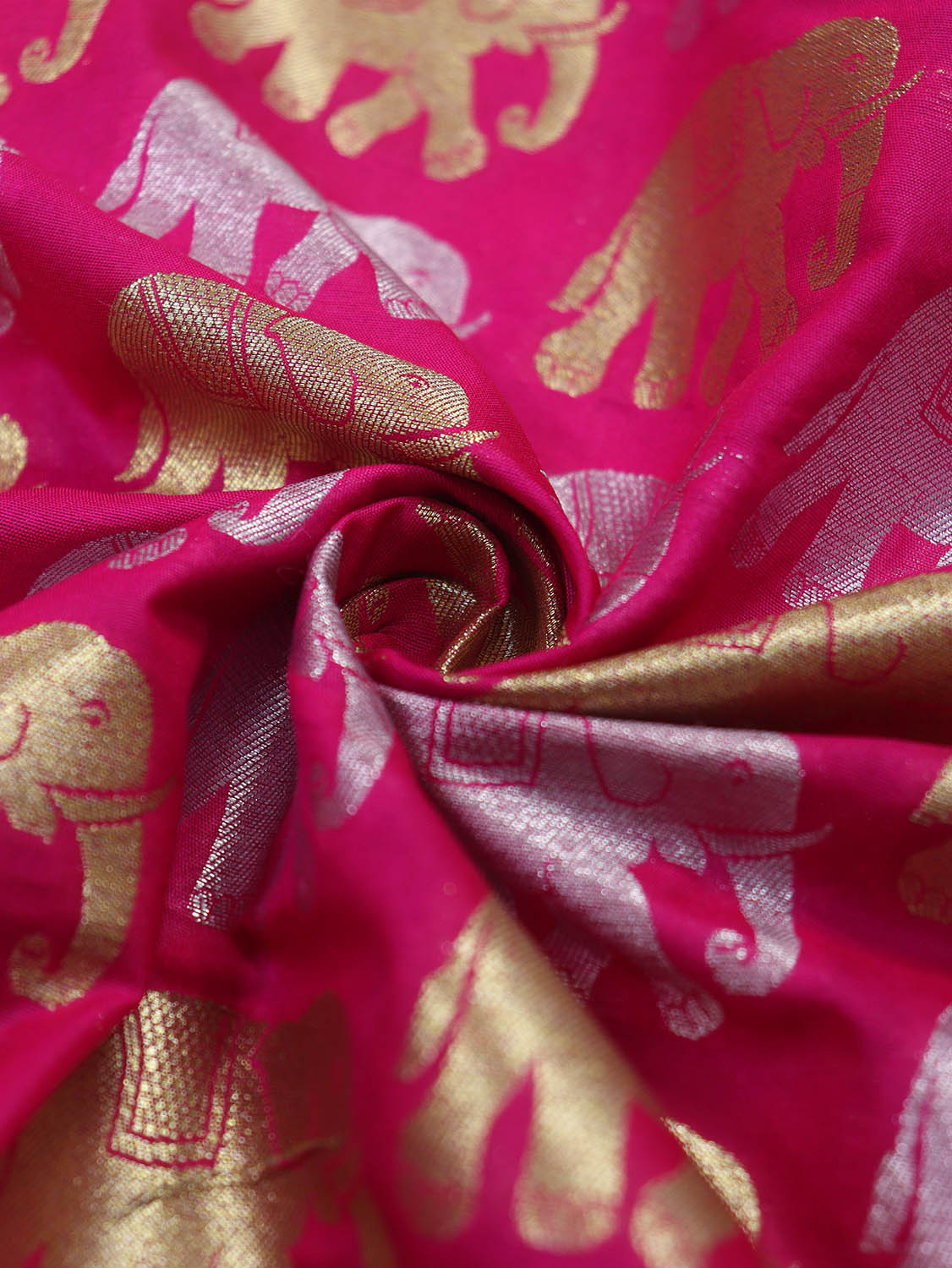 Elephant Design Pink Banarasi Silk Fabric - 1 Mtr Sona Roopa - Luxurion World