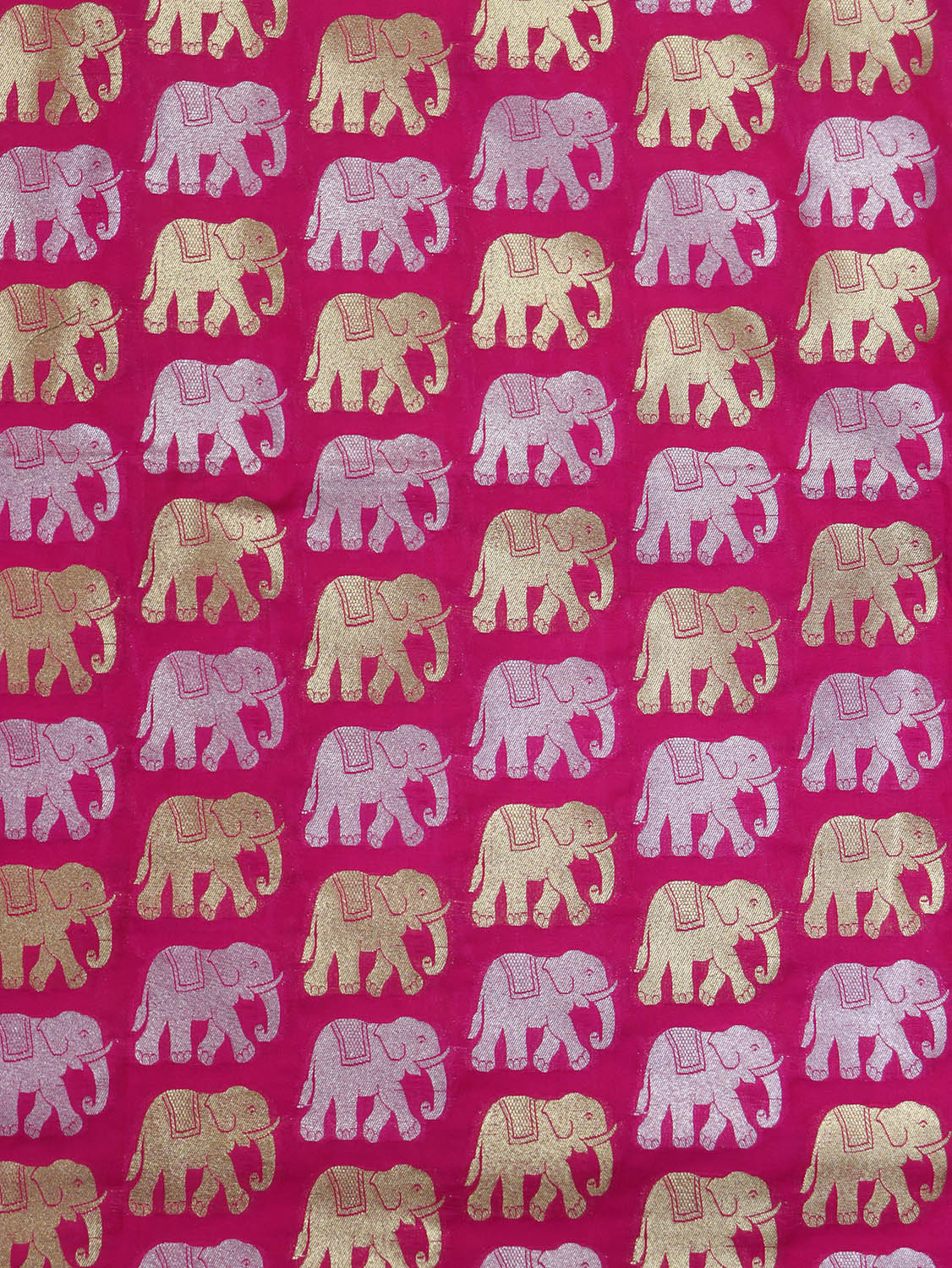 Elephant Design Pink Banarasi Silk Fabric - 1 Mtr Sona Roopa - Luxurion World