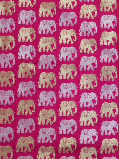 Elephant Design Pink Banarasi Silk Fabric - 1 Mtr Sona Roopa