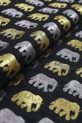 Elephant Design Black Banarasi Silk Fabric - 1 Mtr Sona Roopa - Luxurion World