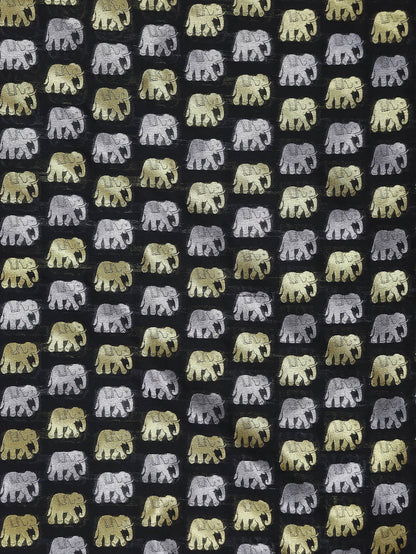 Elephant Design Black Banarasi Silk Fabric - 1 Mtr Sona Roopa - Luxurion World
