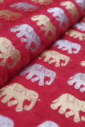 Elephant Design Banarasi Silk Fabric in Reddish Pink - 1 Mtr - Luxurion World