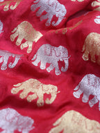 Elephant Design Banarasi Silk Fabric in Reddish Pink - 1 Mtr - Luxurion World