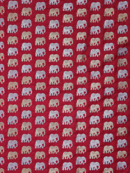Elephant Design Banarasi Silk Fabric in Reddish Pink - 1 Mtr - Luxurion World