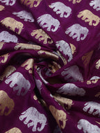 Purple Banarasi Silk Elephant Design Sona Roopa Fabric ( 1 Mtr ) - Luxurion World