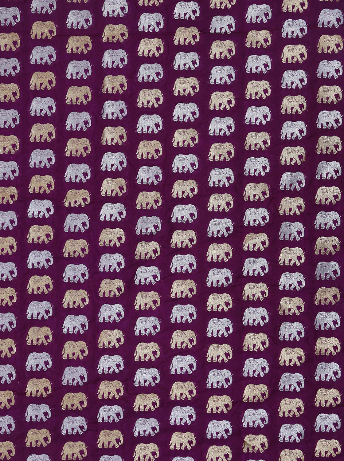 Purple Banarasi Silk Elephant Design Sona Roopa Fabric ( 1 Mtr ) - Luxurion World