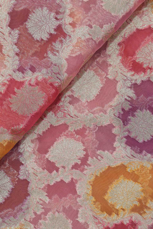 Stunning Multicolor Banarasi Organza Fabric - 1 Mtr Length