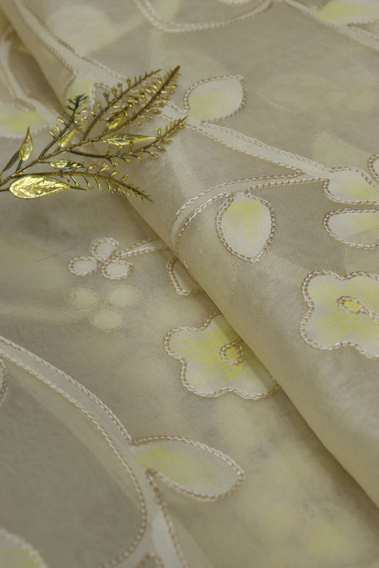 Pastel Banarasi Kora Silk: Embroidered Brush Dyed Fabric (1.5M) - Luxurion World