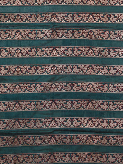 Stunning Blue and Green Peacock Banarasi Silk Fabric - 0.5 Mtr - Luxurion World