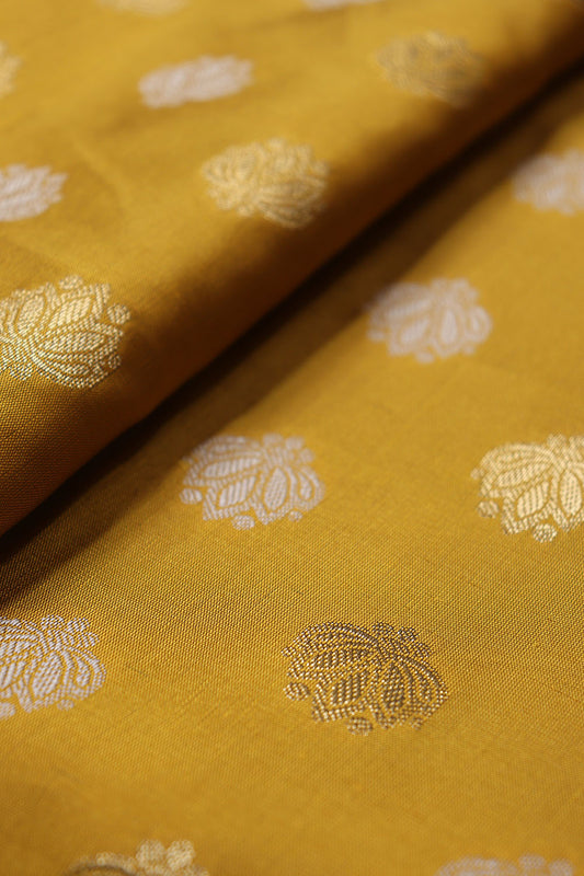 Stunning Mustard Banarasi Silk Fabric with Booti Design (2.5 Mtr) - Luxurion World