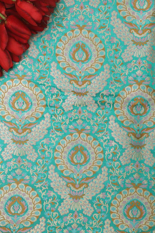 Exquisite Blue Banarasi Kimkhwab Silk Meenakari Fabric - 1 Mtr
