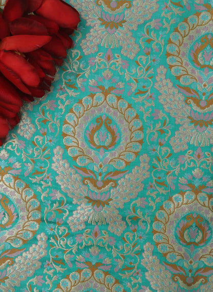 Exquisite Blue Banarasi Kimkhwab Silk Meenakari Fabric - 1 Mtr - Luxurion World