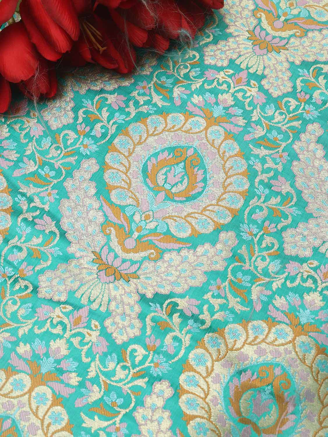 Exquisite Blue Banarasi Kimkhwab Silk Meenakari Fabric - 1 Mtr - Luxurion World