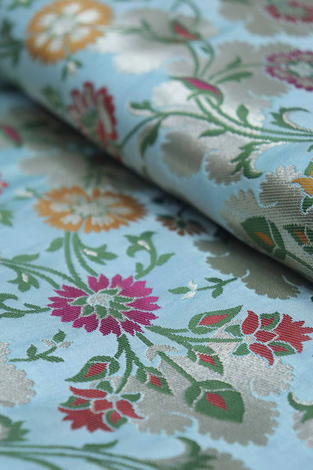 Exquisite Blue Banarasi Kimkhwab Silk Meenakari Fabric - 1 Mtr - Luxurion World