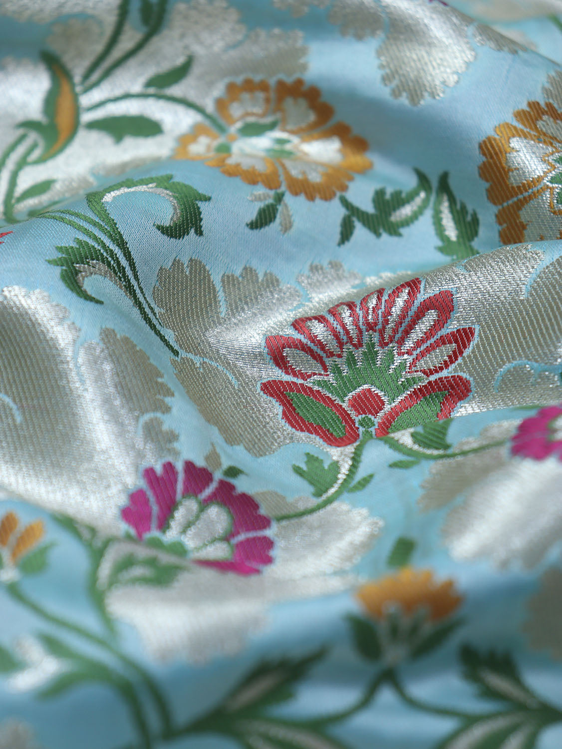 Exquisite Blue Banarasi Kimkhwab Silk Meenakari Fabric - 1 Mtr - Luxurion World