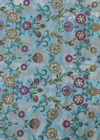 Exquisite Blue Banarasi Kimkhwab Silk Meenakari Fabric - 1 Mtr - Luxurion World