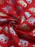 Red Banarasi Silk Elephant Design Sona Roopa Fabric ( 1 Mtr ) - Luxurion World