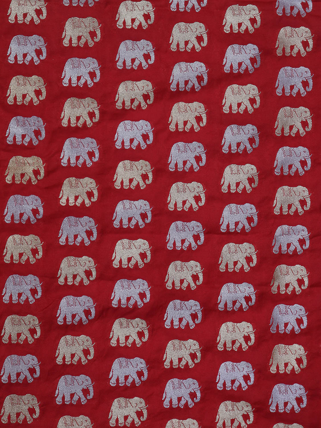Red Banarasi Silk Elephant Design Sona Roopa Fabric ( 1 Mtr ) - Luxurion World