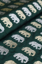 Green Banarasi Silk Elephant Design Sona Roopa Fabric ( 1 Mtr ) - Luxurion World
