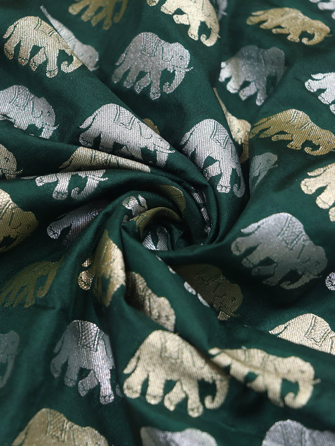 Green Banarasi Silk Elephant Design Sona Roopa Fabric ( 1 Mtr ) - Luxurion World