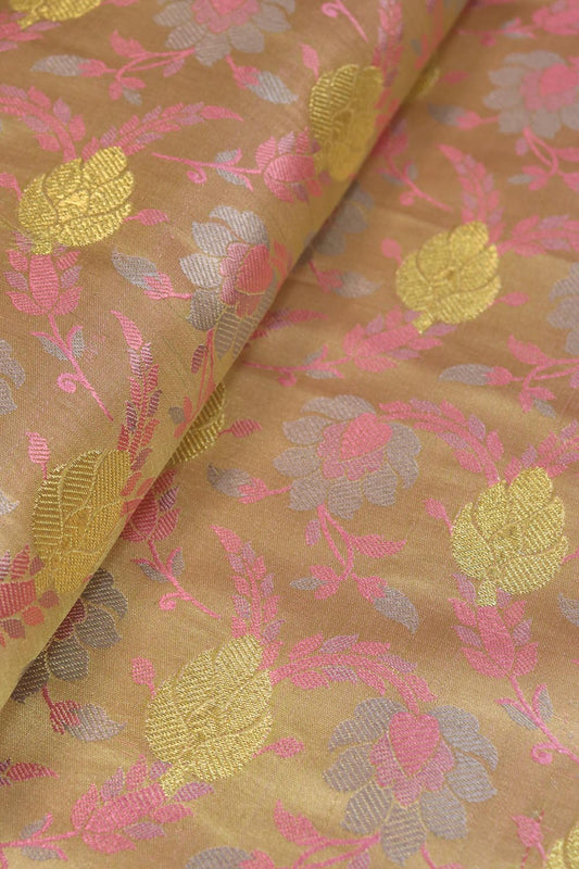 Multicolor Handloom Banarasi Pure Katan Silk Fabric (0.5 Mtr)