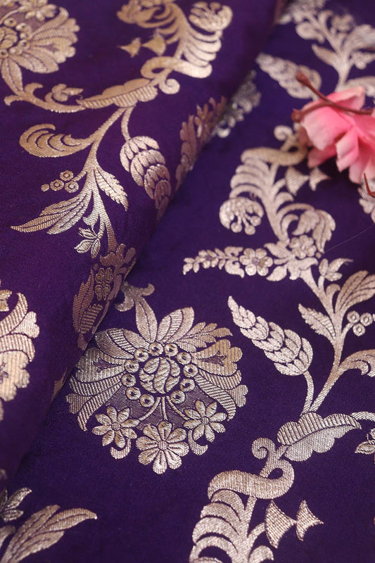 Purple Banarasi Silk Fabric ( 1 Mtr ) - Luxurion World