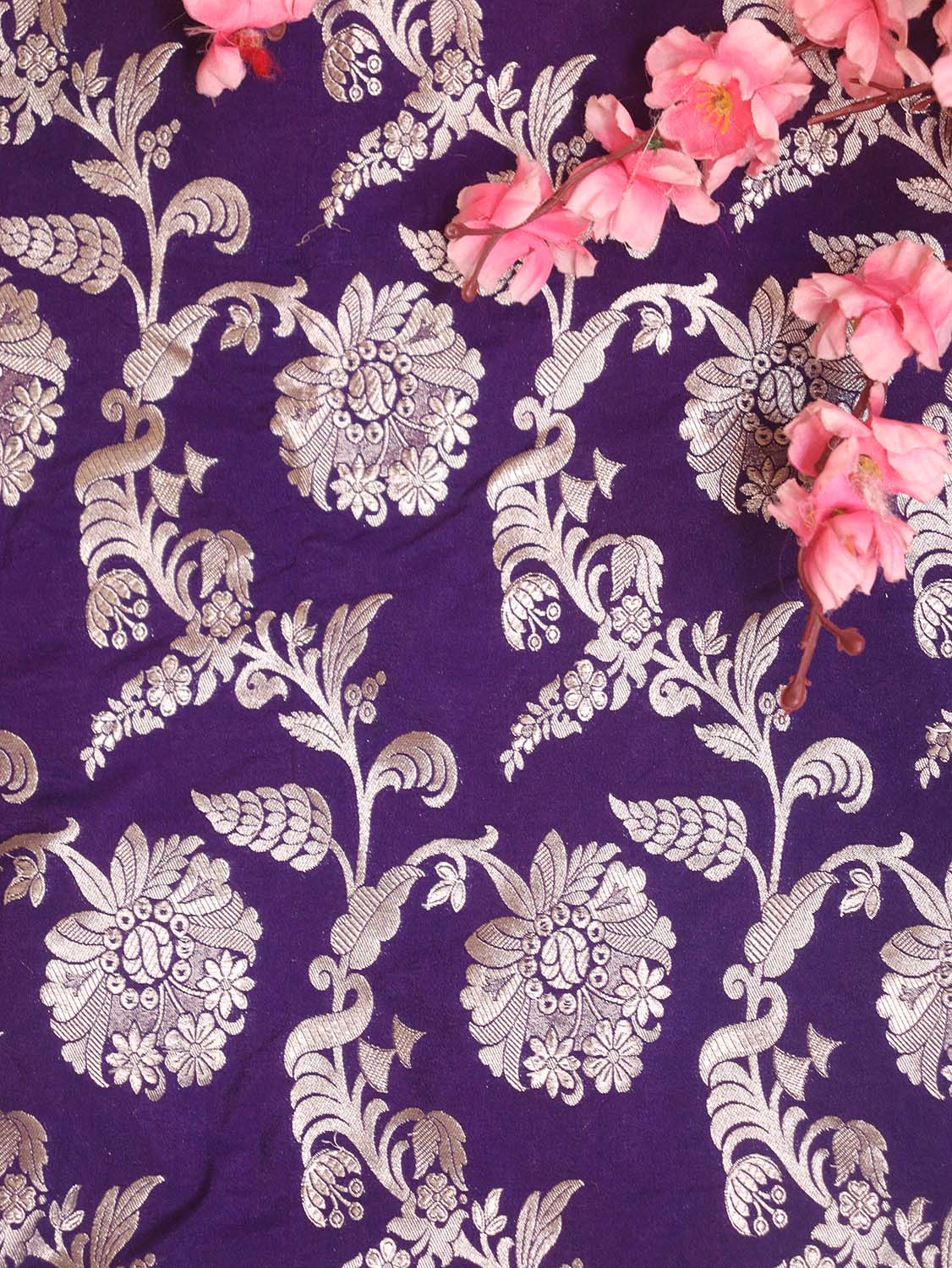 Purple Banarasi Silk Fabric ( 1 Mtr ) - Luxurion World