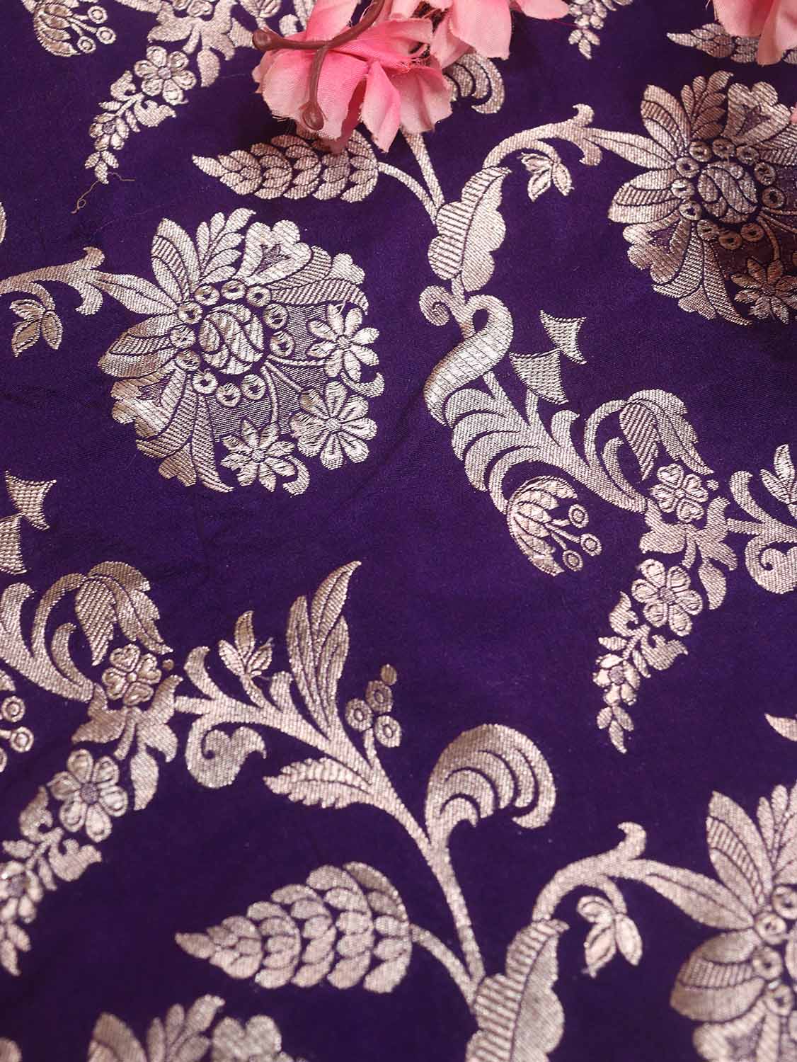 Purple Banarasi Silk Fabric ( 1 Mtr ) - Luxurion World