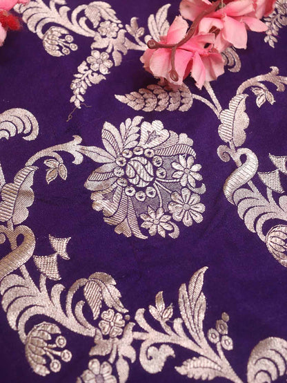 Purple Banarasi Silk Fabric ( 1 Mtr ) - Luxurion World